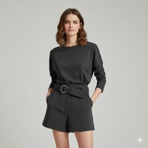 ALC‎ High Waisted Belted Shorts Womens Size 0 Navy Blue Viscose Blend